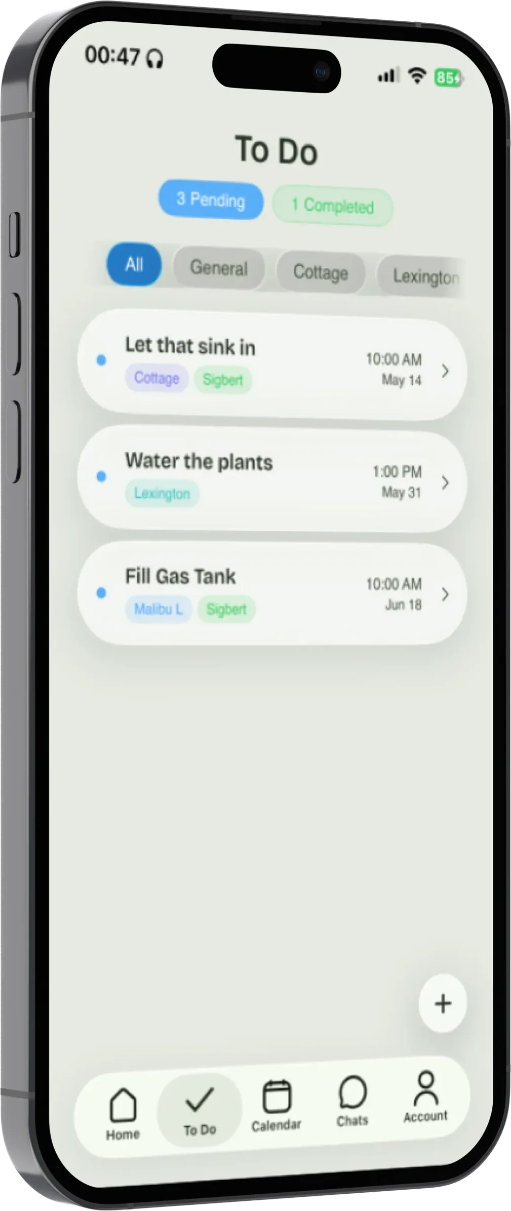 Die Aufgabenliste der Staymaker-App auf einem iPhone, mit Reinigungsaufgaben über mehrere Unterkünfte.